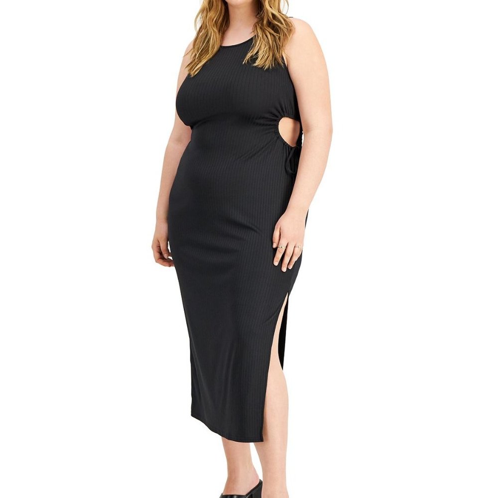 Full Circle Trends Women's Trendy Plus Size Side-Cutout Maxi Dress Black 2X B4HP